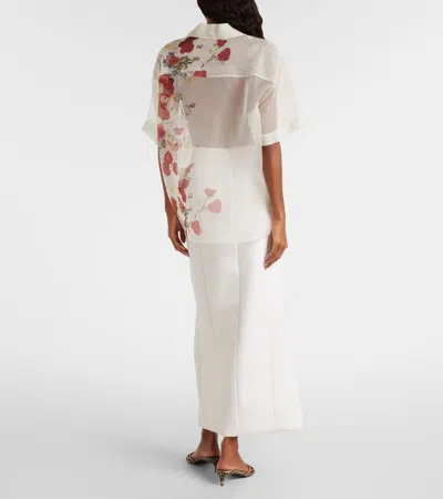 Khaite Riordan Floral Sheer Silk Organza Shirt In White