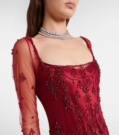 Clio Peppiatt Chandelier Embellished Tulle Gown In Red