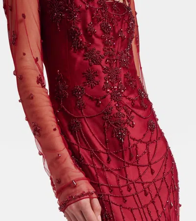 Clio Peppiatt Chandelier Embellished Tulle Gown In Red