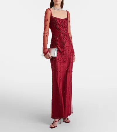 Clio Peppiatt Chandelier Embellished Tulle Gown In Red