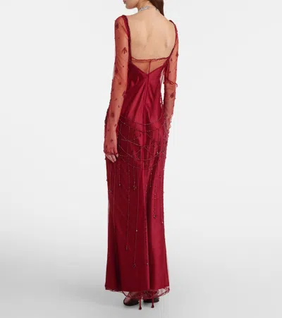 Clio Peppiatt Chandelier Embellished Tulle Gown In Red