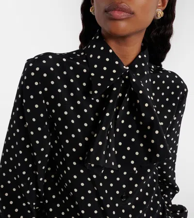 Valentino Bow-detail Polka-dots Silk Shirt In Black