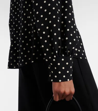 Valentino Bow-detail Polka-dots Silk Shirt In Black