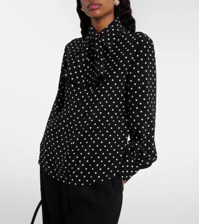 Valentino Bow-detail Polka-dots Silk Shirt In Black