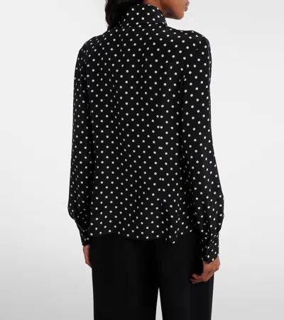 Valentino Bow-detail Polka-dots Silk Shirt In Black