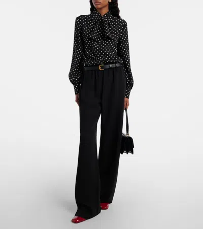 Valentino Bow-detail Polka-dots Silk Shirt In Black