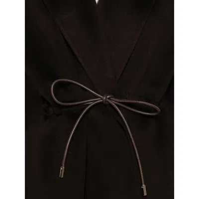 Soft Goat Drawstring Waist Lapel Coat In Brown