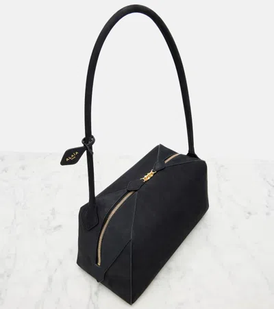 Alaïa Le Bulldog Medium Suede Shoulder Bag In Black