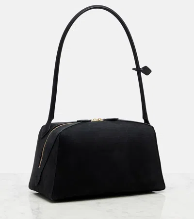 Alaïa Le Bulldog Medium Suede Shoulder Bag In Black