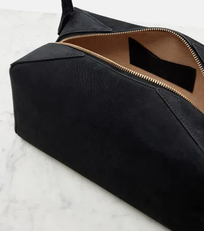 Alaïa Le Bulldog Medium Suede Shoulder Bag In Black