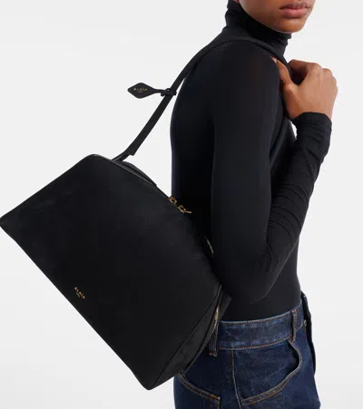 Alaïa Le Bulldog Medium Suede Shoulder Bag In Black