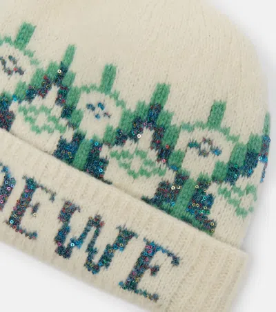 Loewe Fair Isle Sequined Wool-blend Beanie In Neutral