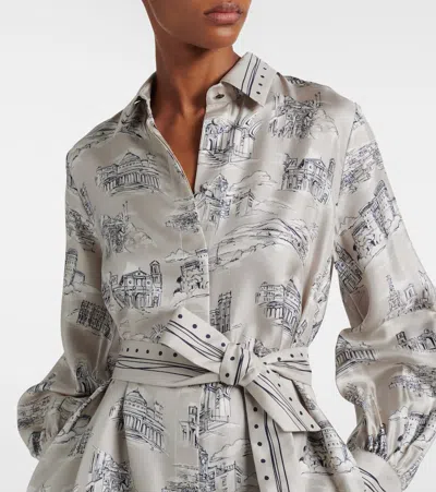 Max Mara Carbone Printed Silk Midi Dress In Sand