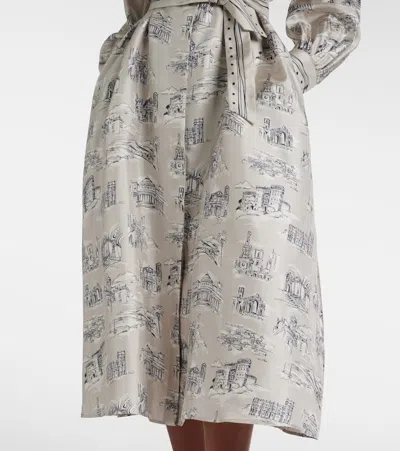 Max Mara Carbone Printed Silk Midi Dress In Sand