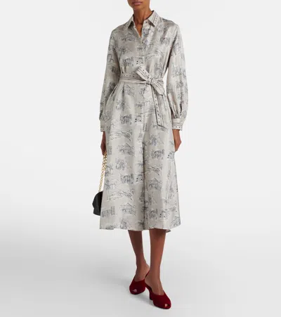 Max Mara Carbone Printed Silk Midi Dress In Sand