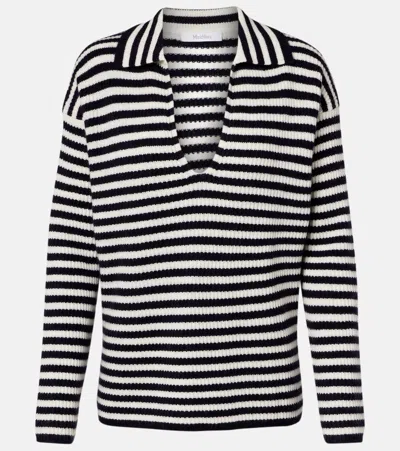 Max Mara Gomma Striped Cashmere Top In White