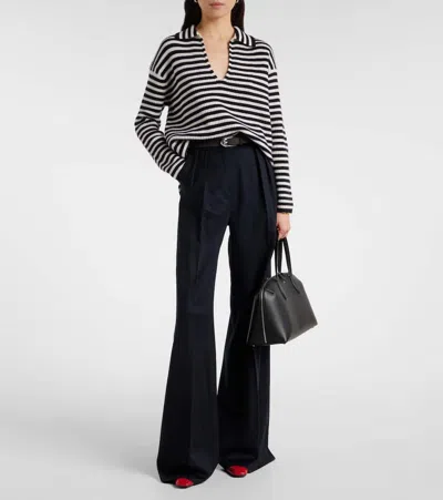 Max Mara Gomma Striped Cashmere Top In White