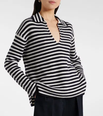 Max Mara Gomma Striped Cashmere Top In White