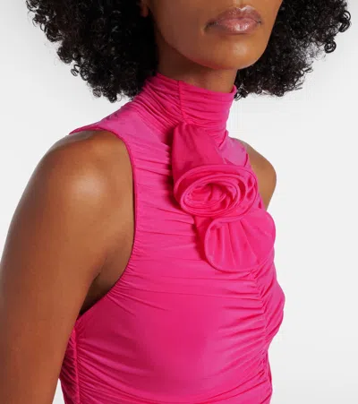 Magda Butrym Draped Floral-appliqué Midi Dress In Pink