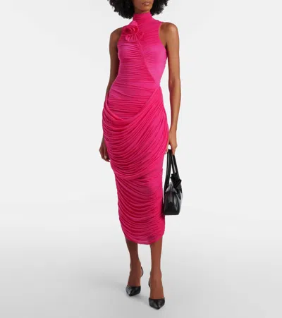 Magda Butrym Draped Floral-appliqué Midi Dress In Pink