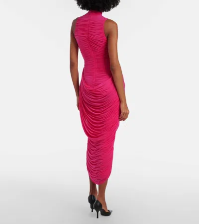 Magda Butrym Draped Floral-appliqué Midi Dress In Pink