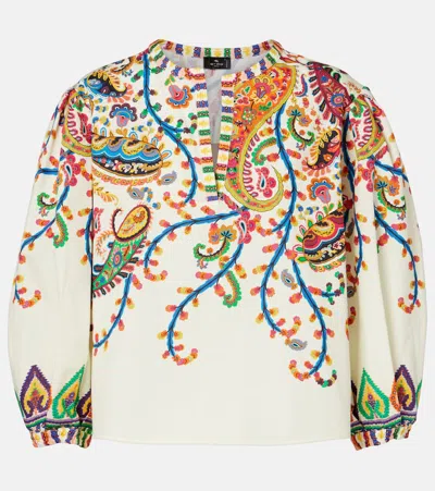 Etro Cotton Blouse With Placed Floral Paisley Print In Brown