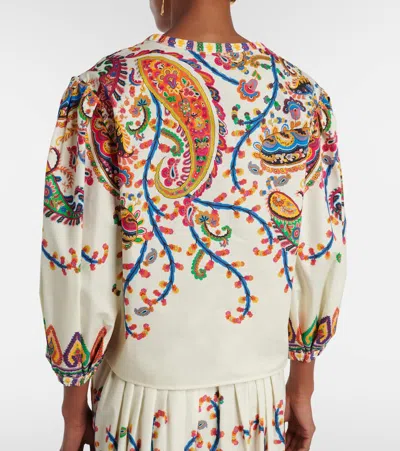 Etro Cotton Blouse With Placed Floral Paisley Print In Brown