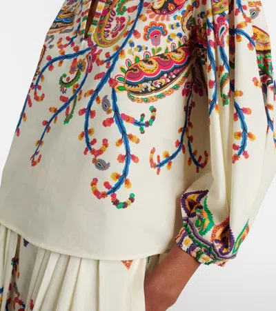 Etro Cotton Blouse With Placed Floral Paisley Print In Brown