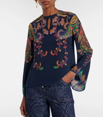 Etro Paisley Printed Silk Blouse In Animal Print