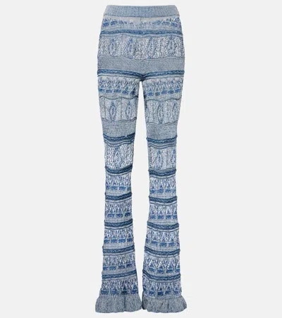 Etro Crochet Cotton Flared Pants In Blue