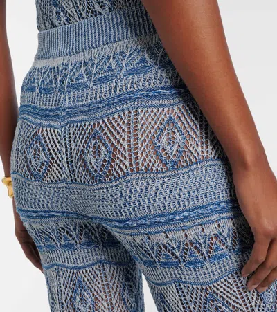 Etro Crochet Cotton Flared Pants In Blue