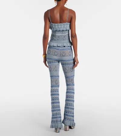 Etro Crochet Cotton Flared Pants In Blue