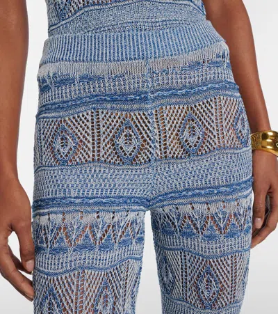 Etro Crochet Cotton Flared Pants In Blue