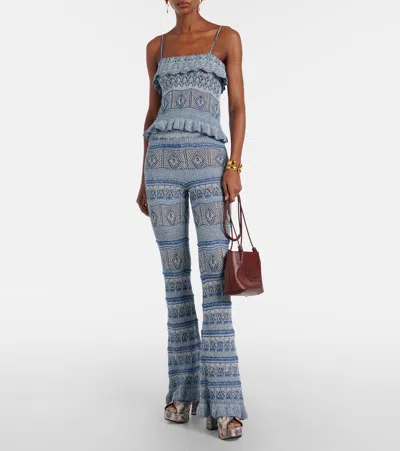 Etro Crochet Cotton Flared Pants In Blue