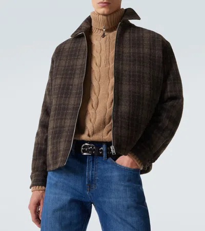 Frame Padded Checked Virgin Wool-tweed Blouson Jacket In Brown