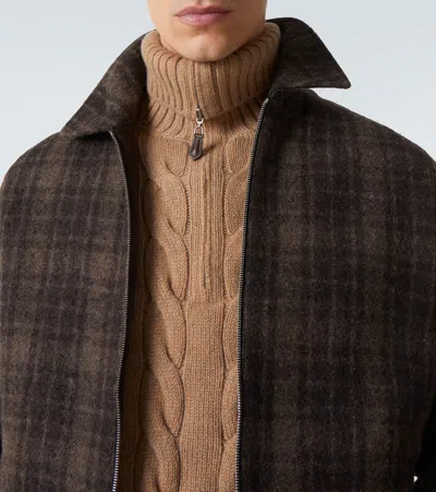 Frame Padded Checked Virgin Wool-tweed Blouson Jacket In Brown