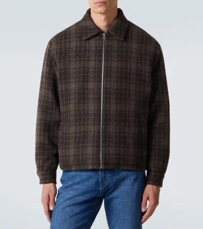 Frame Padded Checked Virgin Wool-tweed Blouson Jacket In Brown