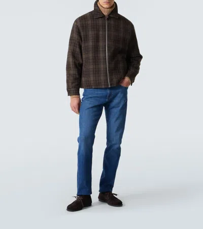 Frame Padded Checked Virgin Wool-tweed Blouson Jacket In Brown