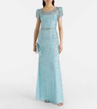 Jenny Packham Epoch Embellished Gown In Blue