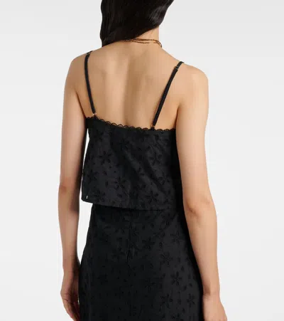 Posse Salma Embroidered Cropped Cotton Top In Black