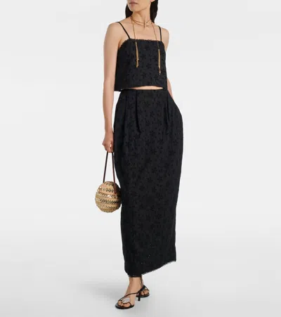 Posse Salma Embroidered Cropped Cotton Top In Black