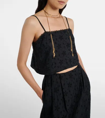 Posse Salma Embroidered Cropped Cotton Top In Black