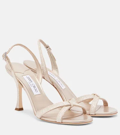 Jimmy Choo Elsy 90 Glitter Slingback Sandals In Gold