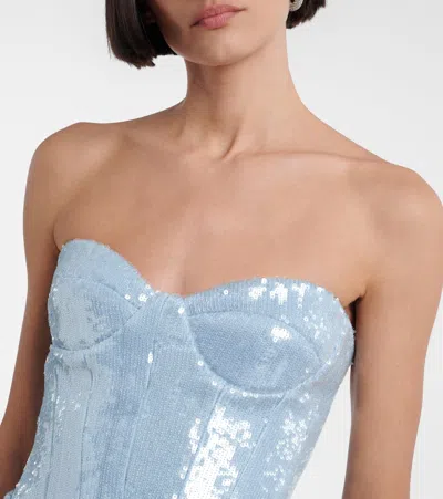 The New Arrivals Ilkyaz Ozel Pamela Sequined Draped Strapless Minidress In Blue