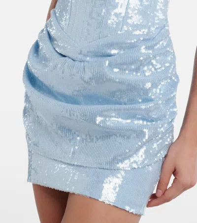 The New Arrivals Ilkyaz Ozel Pamela Sequined Draped Strapless Minidress In Blue