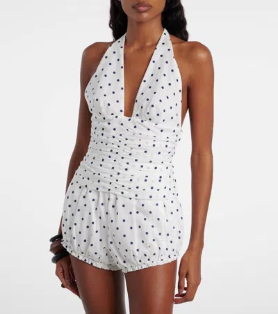 Posse Edie Polka-dot Halterneck Top In White