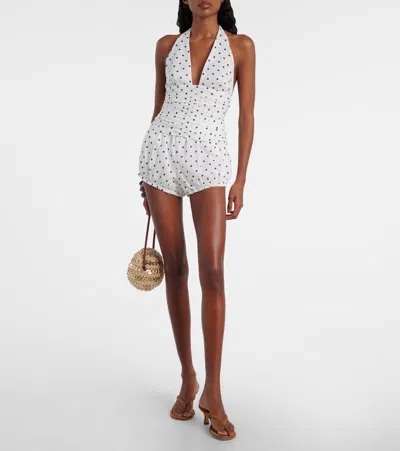 Posse Edie Polka-dot Halterneck Top In White
