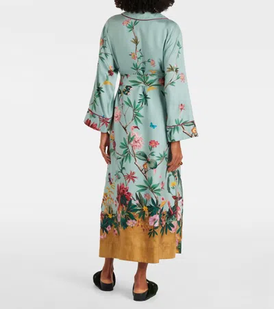 La Doublej Midnight Floral Silk Wrap Dress In Multi