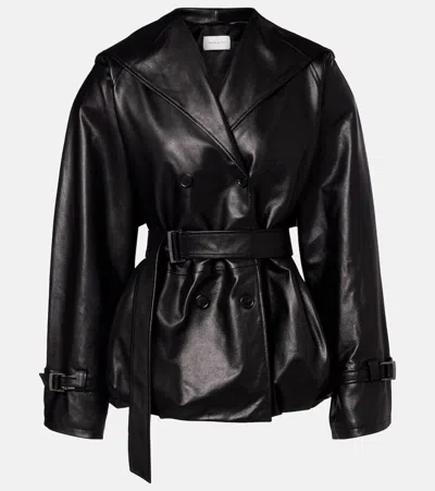 Magda Butrym Double-breasted Belted Hooded Leather Jacket In Black