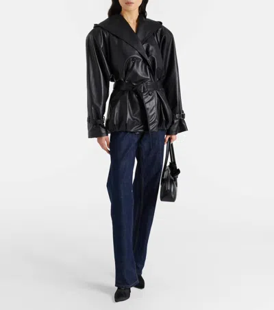 Magda Butrym Double-breasted Belted Hooded Leather Jacket In Black